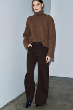 ZARA ДЖИНСЫ WIDE LEG С ВЫСОКОЙ ПОСАДКОЙ — ZW COLLECTION, КОРИЧНЕВЫЙ