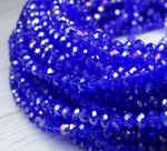 Хрустальные бусины "рондель", комплект из трех цветов: белый, светло-синий с AB покрытием, синий, размер: 2х3 мм, общее количество: 290-300 бусин.