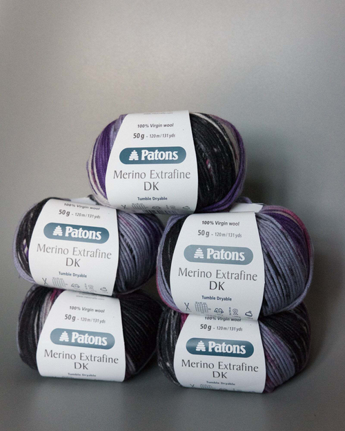 -60% Patons Merino Extrafine DK (100% меринос экстрафайн) 5x50г | сиренево-чёрный секционный