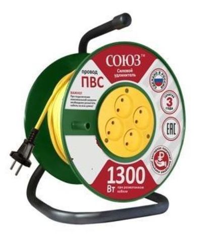 Удлинитель ТМ Союз сил. на катушке с 4 гн. 1300 Вт 50м
