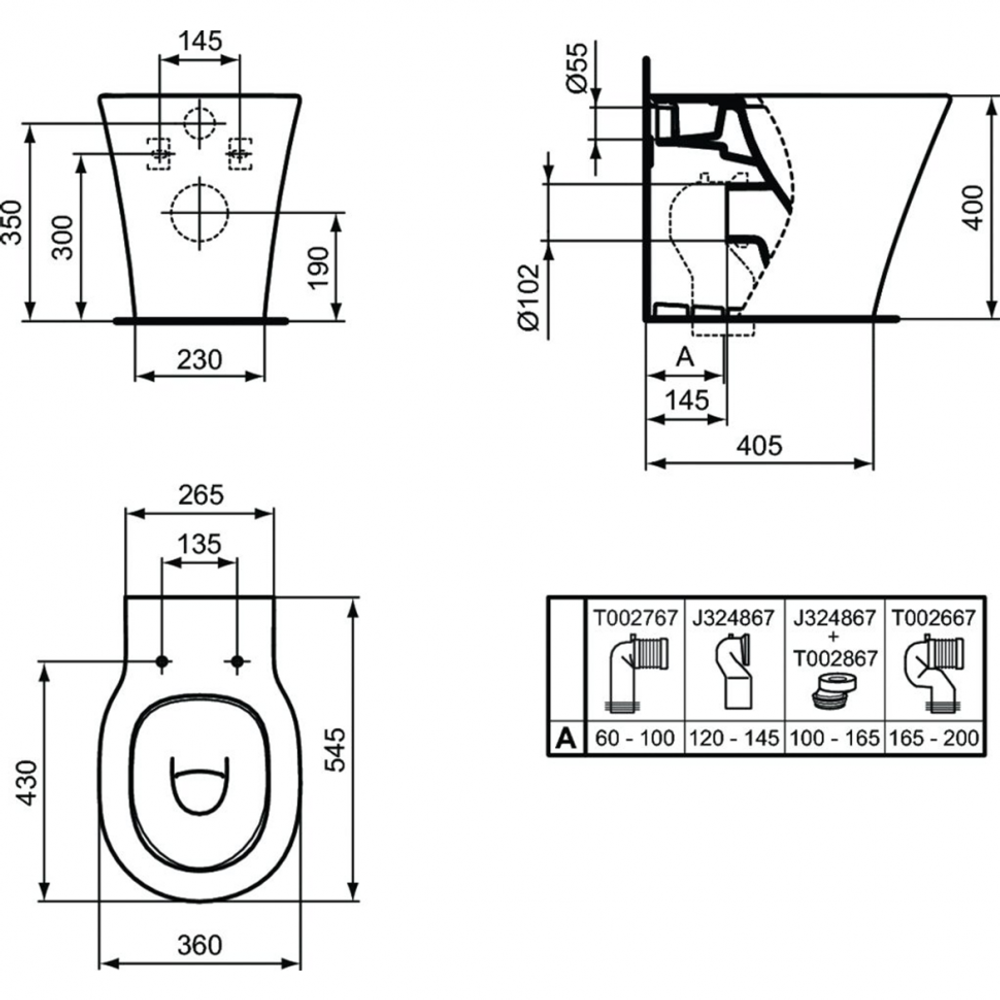 Напольный пристенный унитаз соло Ideal Standard CONNECT AIR AquaBlade® E0042V3