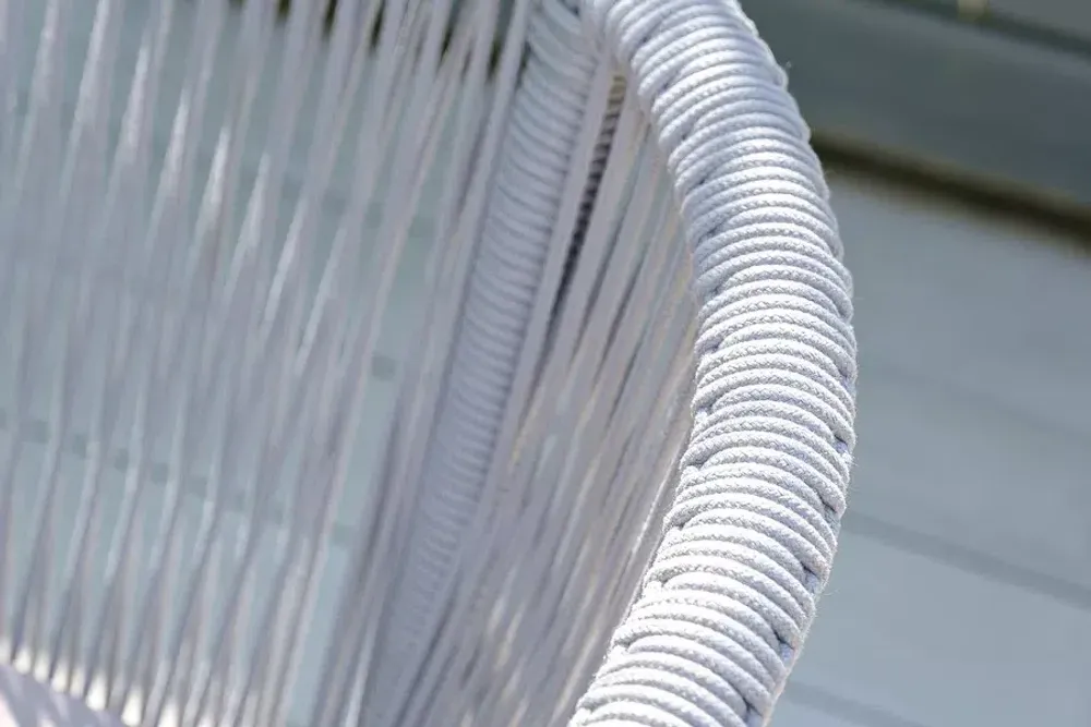 "Марсель" стул плетеный из роупа, каркас алюминий темно-серый (RAL7024) муар, роуп светло-серый круглый, ткань светло-серая