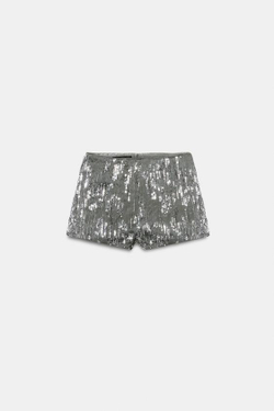 ZARA МИНИ-ШОРТЫ С ПАЙЕТКАМИ, СЕРЕБРИСТЫЙ