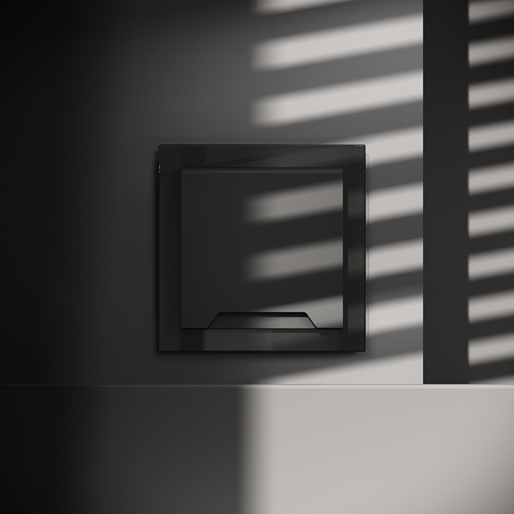 Розетка встраиваемая VOLTUM S70 с заземлением, защитными шторками и крышкой 16А, (черный матовый)