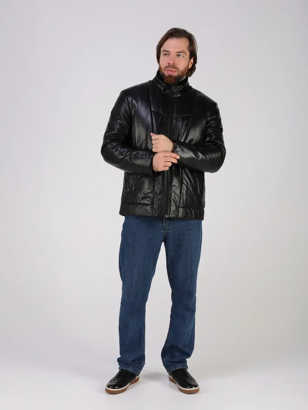 Куртка зимняя кожаная с капюшоном пуховик