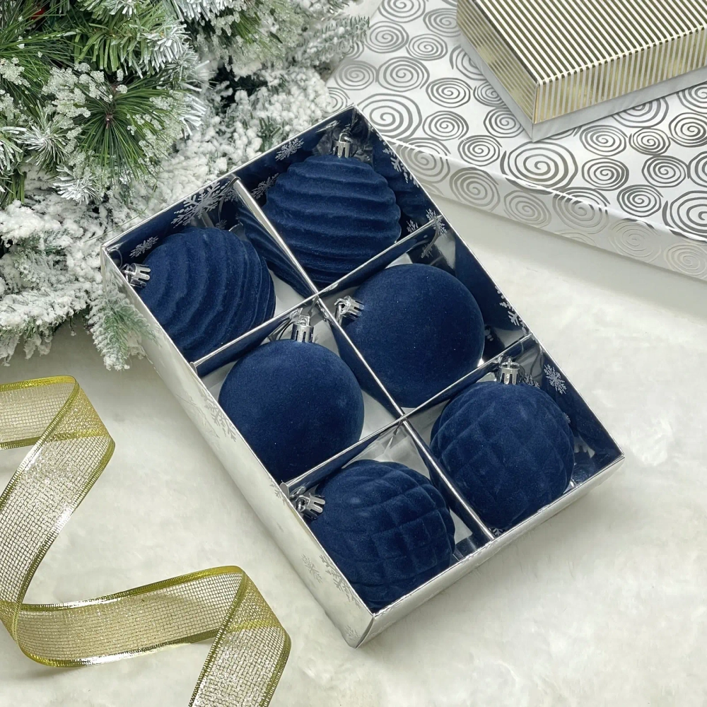 Набор шаров VELOUR «Стильная зима» 8 см (набор 6 шт), Сапфир