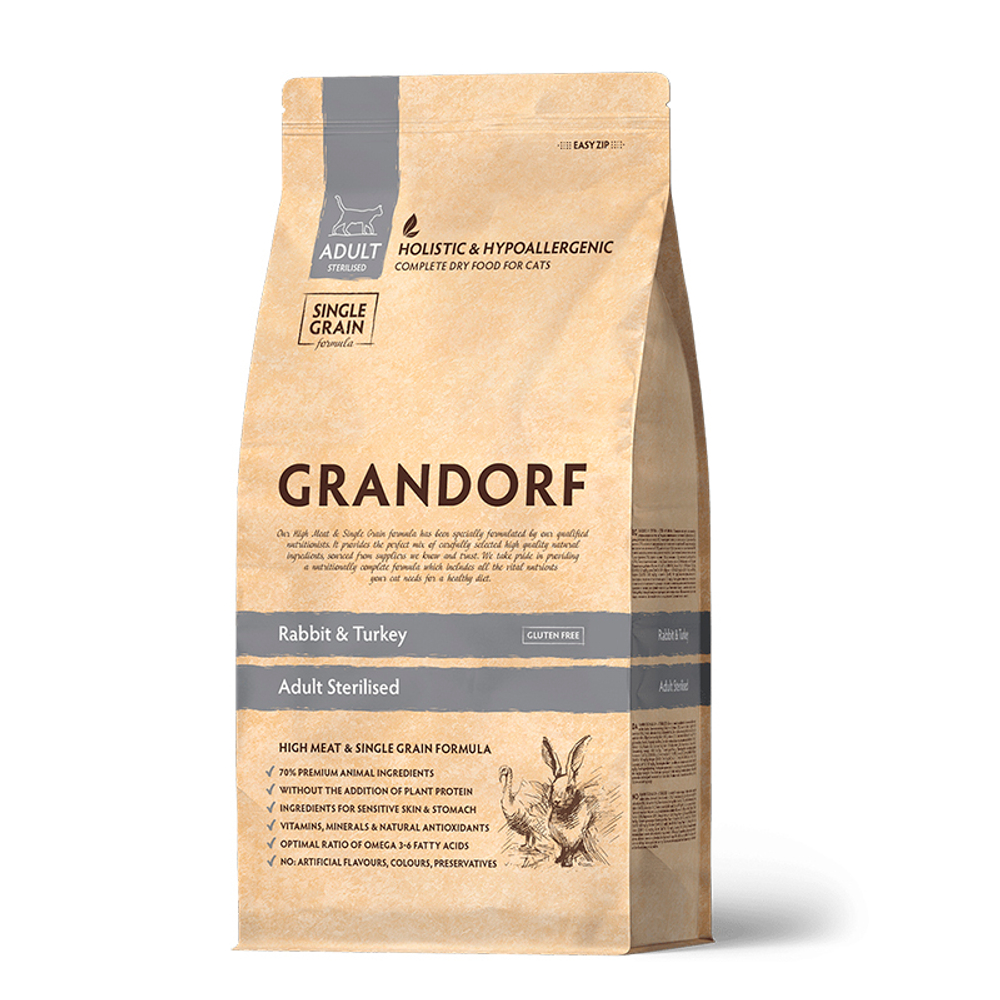Сухой корм Grandorf Сat Rabbit&Turkey STERILISED с кроликом и индейкой для кастр.кошек 2 кг