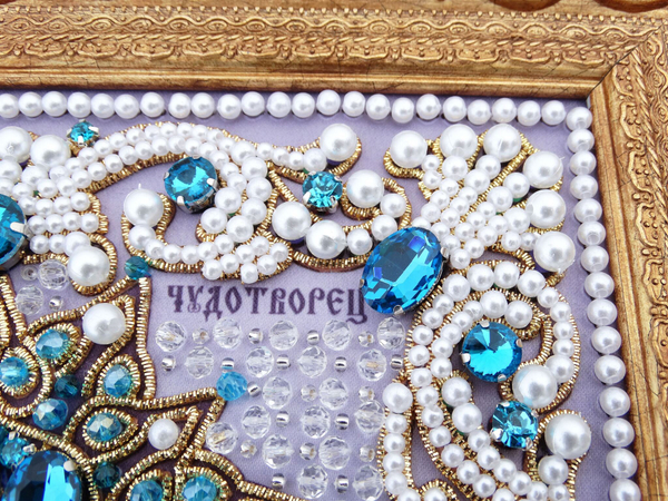 ЖС-9-ЗГ Набор для вышивания хрустальными камнями Николай Чудотворец (голубой)