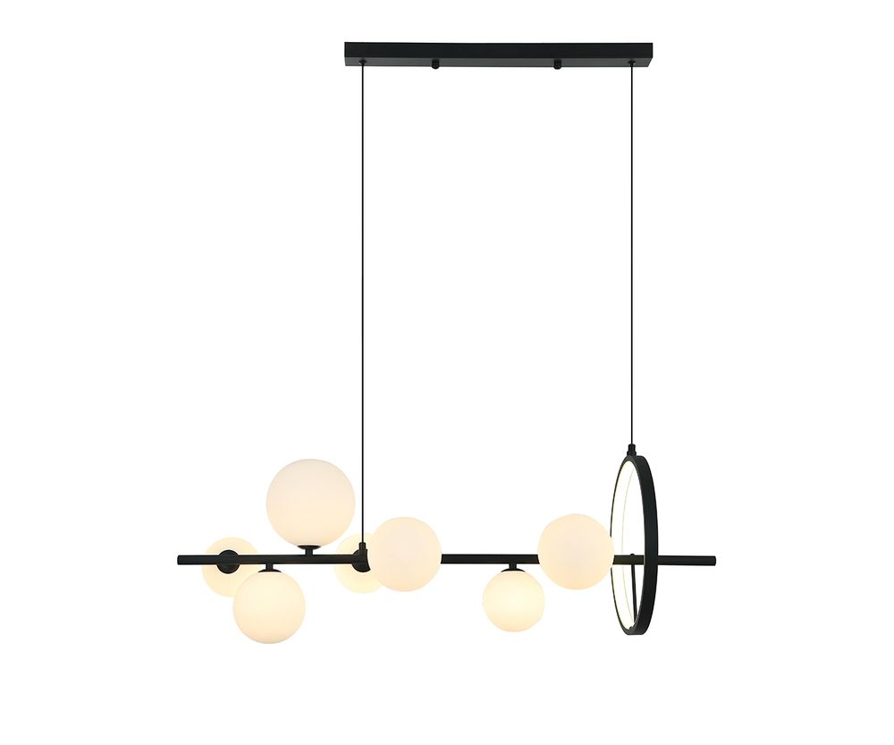 Люстра Иона черный  (плафоны белые матовые) w90*28 h30-150 G9 7*5W+ Led 17W (4000K) (Led) (лампами не комплектуется)