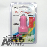ШТЕКЕР-зарядка 2 USB  короткий 12v-24v 1,0А-1,0А Car-Charger радуга RW-018