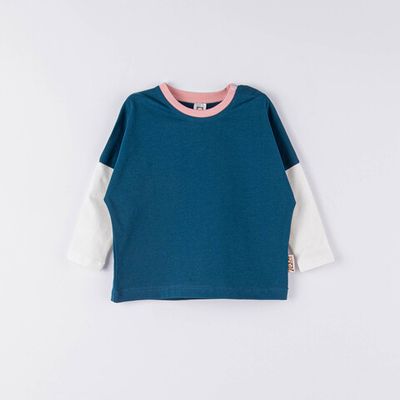 Color Block long-sleeved T-shirt with dropped shoulders - Petrol Blue