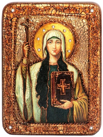 Инкрустированная икона Святая Равноапостольная Нина, просветительница Грузии 20х15см на натуральном дереве в подарочной коробке