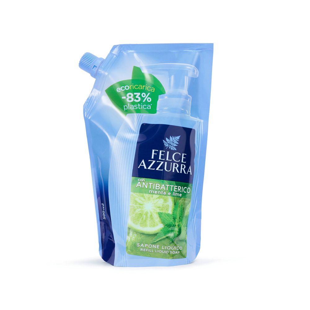 Felce Azzurra Жидкое мыло «Антибактериальное» Мята и Лайм (сменный блок) Liquid Soap Antibacterial Mint & Lime Refill 500 мл