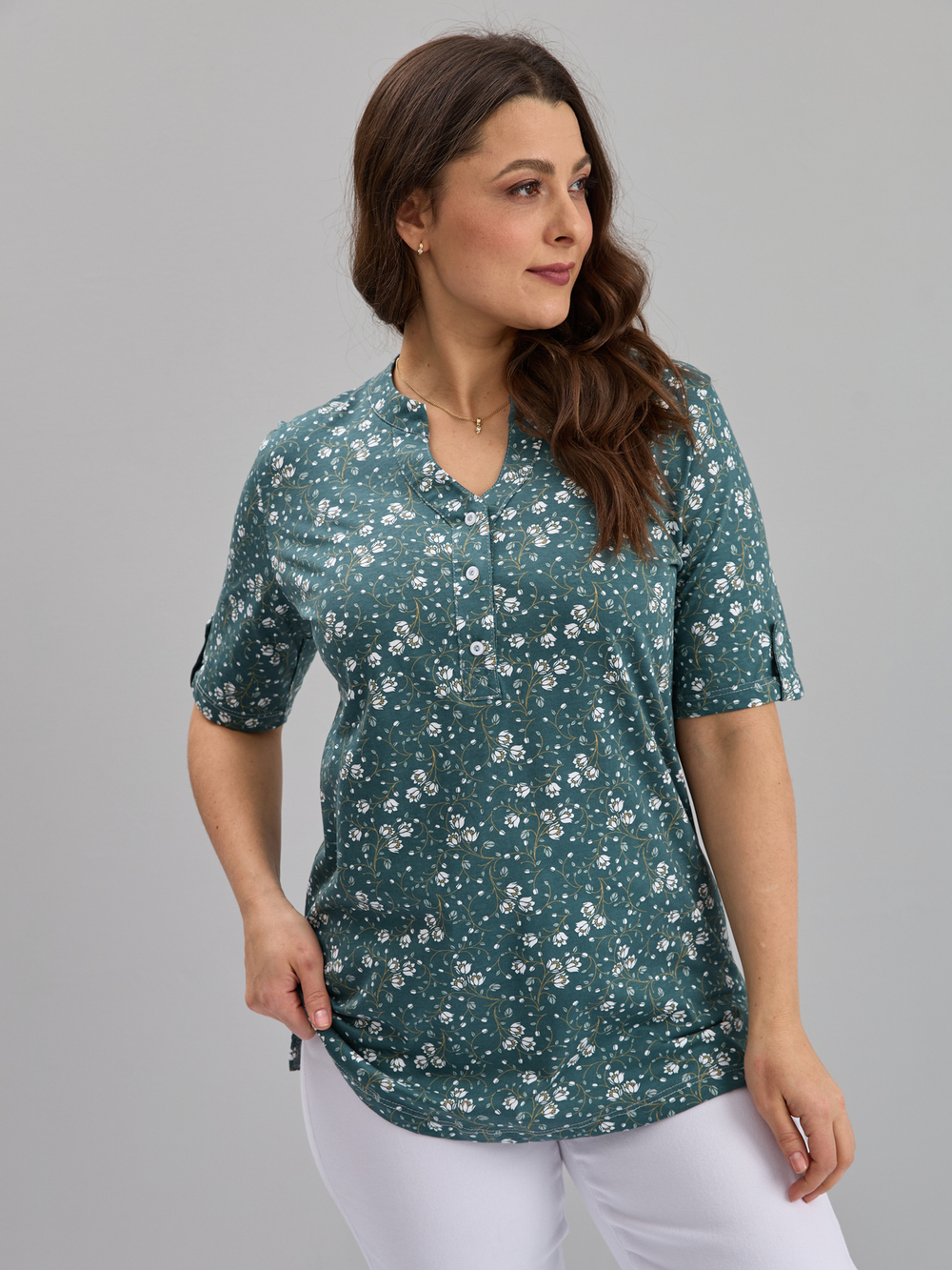 Блузка БЛ-122/зеленый-колокольчики