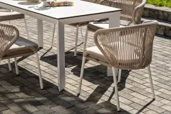 "Венето" обеденная группа на 6 персон со стульями "Милан", каркас белый, роуп бежевый