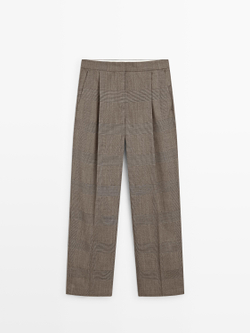 Massimo Dutti Костюмные брюки клетчатые из шерсти, бежевый