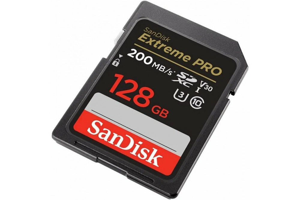Карта памяти SanDisk SDXC Extreme Pro Class 10 UHS-I V30 U3 (200/90MB/s) 128GB