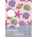 Картон цветной Апплика, А4, металлизированный, фольгинированный, 5 листов, 5 цветов, картонная папка, "Морская тема"