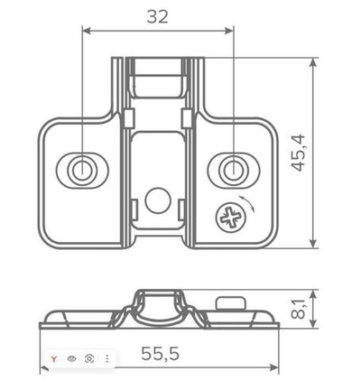Крестообразная ответная планка с эксцентриком Clip-on под саморез, H0, AQ
