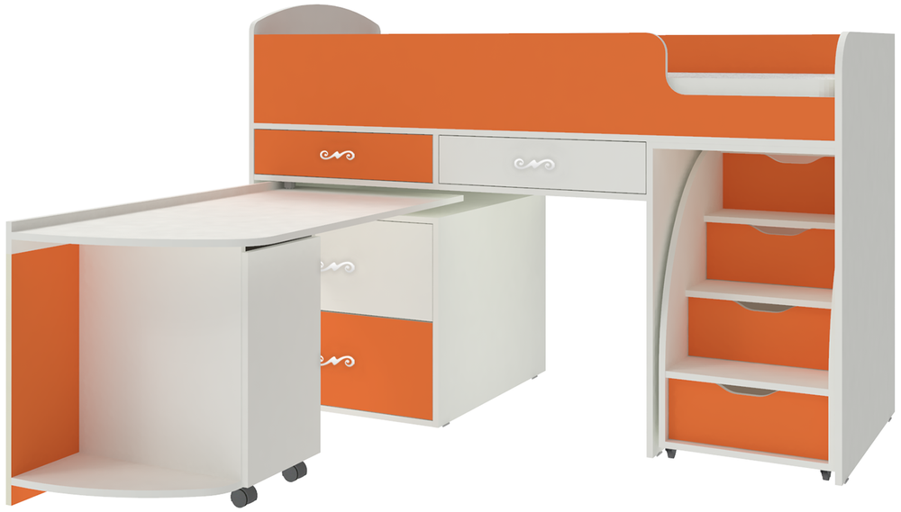 Кровать-чердак КарИВи Малыш 6 Белый  Оранжевый