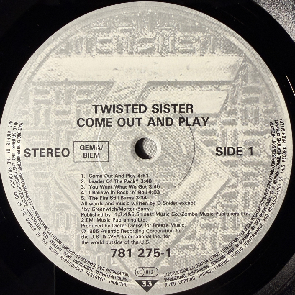 Twisted Sister ‎– Come Out And Play (Германия 1985г.)