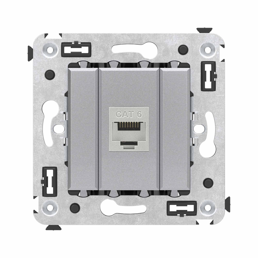 Компьютерная розетка RJ-45 без шторки в стену, кат.6 одинарная экранированная, "Avanti", "Закаленная сталь"
