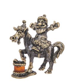 Народные промыслы AM-4247 Фигурка «Лошадь с дедулей» (латунь, янтарь)