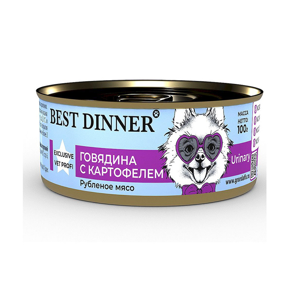 Консервы Best Dinner Urinary говядина,картофель 100г проф-ка МКБ для собак с 6мес.