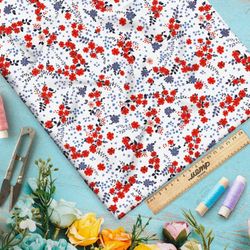 Ткань шифон мелкие красные цветочки