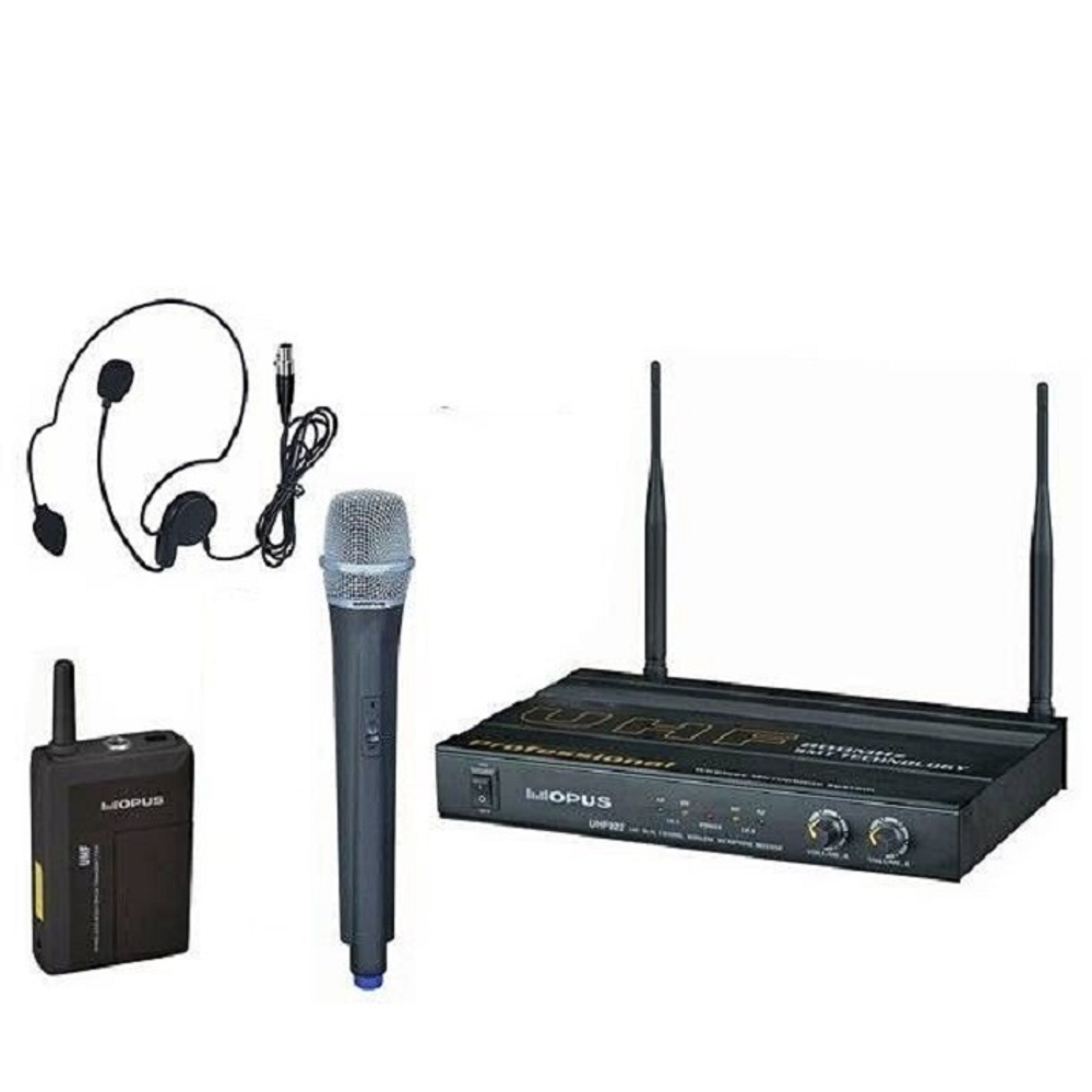 OPUS UHF 922HQ радиосистема, 1 головной и 1 ручной микрофоны, частота 505-548 MHz, алюминиевый кейс.