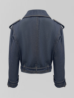 Костюм из джинсовой куртки на молнии и мини-юбки с воланами снизу