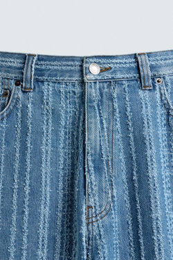 ZARA ДЖИНСЫ В ПОЛОСКУ С ТЕКСТУРОЙ, СИНИЙ