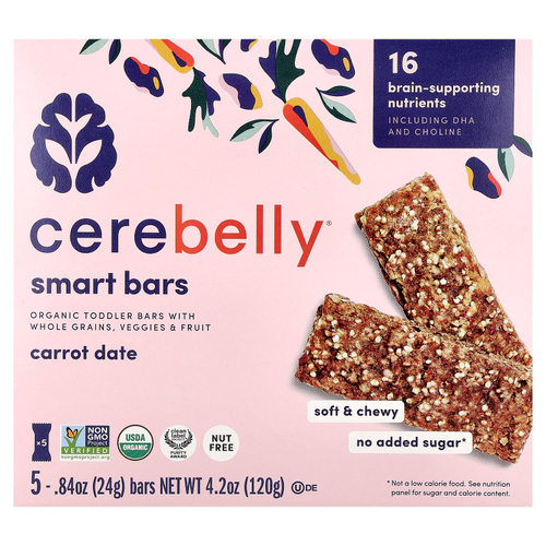 Cerebelly, Smart Bars, органические батончики для малышей, с морковным фиником, 5 батончиков, по 24 г (0,84 унции)