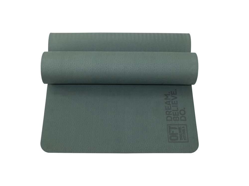 Коврик для йоги и фитнеса 185 х 80 см толщина 8 мм TPE темно-зеленый