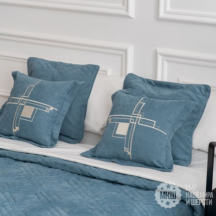 Покрывало с вышивкой в спальню БРИДД (арт. BL02-306-04) - голубое