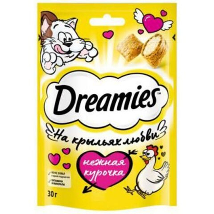 Лакомство Dreamies для кошек лакомые подушечки с курицей 30 г