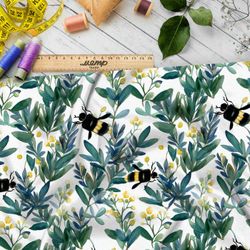 Ткань Ниагара Софт насекомые в зеленых веточках