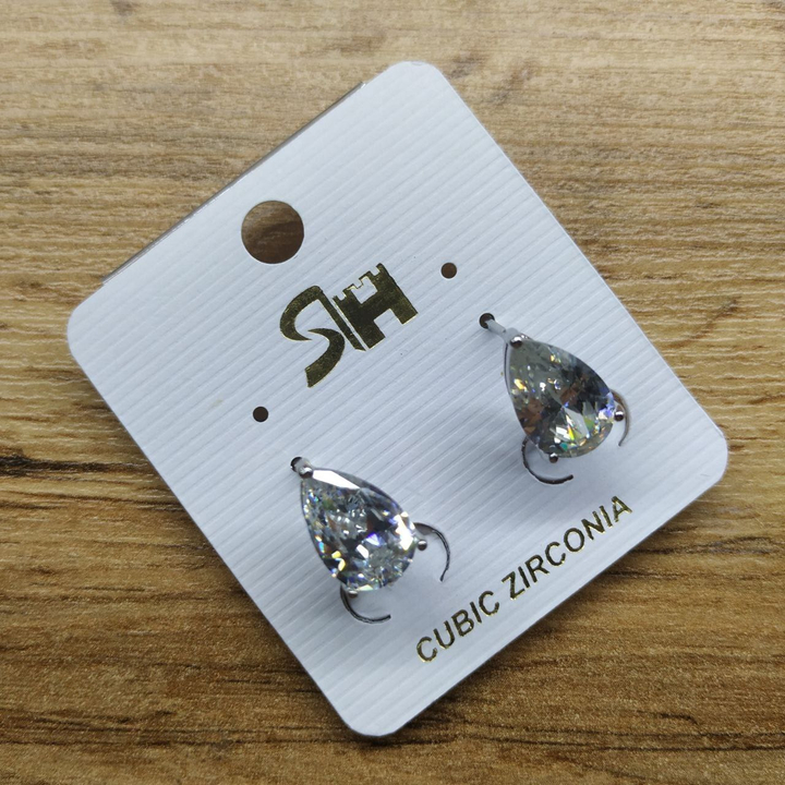 Серьги на англ.заст. Cubic Zirconia форма капля средняя цвет прозрачный металл серебристый