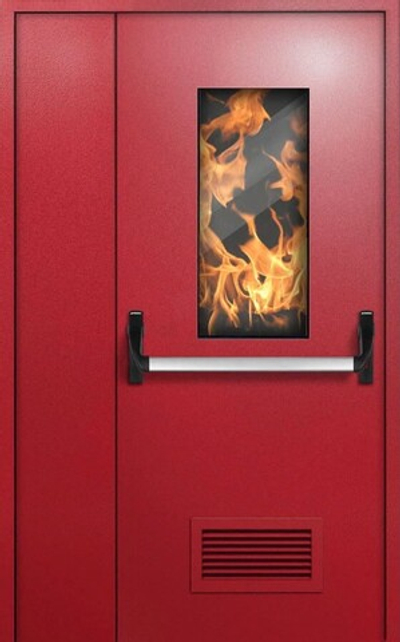 Полуторная противопожарная дверь остекленная с антипаникой с вентиляцией - 1225