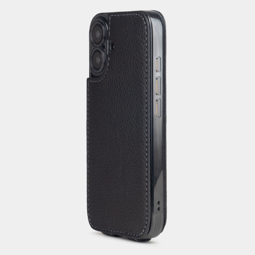 Чехол для iPhone 16 из кожи теленка, черного цвета