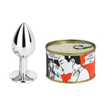 Серебристая анальная пробка в консервной банке Скажи мне три главных слова (Цвет: серебристый)