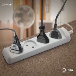 Удлинитель электрический ЭРА UX-4-3m без заземления 4 розетки 3м ШВВП 2x0,75мм2 6А