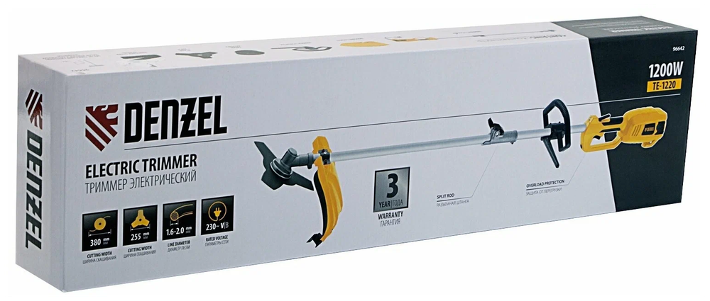 Триммер эл. DENZEL ТЕ-1220 1200Вт,380мм,катушка+диск (96642)