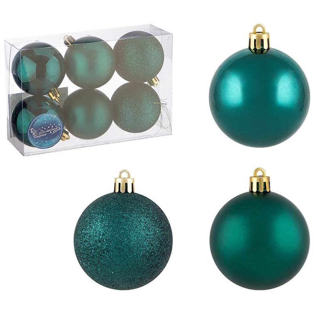 Набор шаров 6шт 3см зеленый (глянец 2шт, матовые 2шт, глиттер 2шт) SYQA-0124043-GR