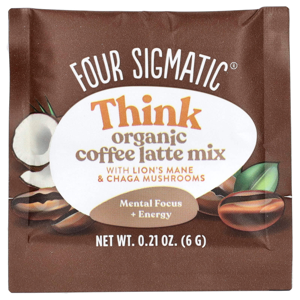 Four Sigmatic, Think, смесь для приготовления органического латте с ежовиком гребенчатым и грибом чага, 10 пакетиков по 6 г (0,21 унции)