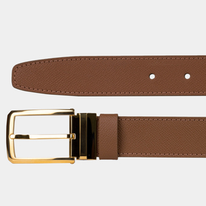 Ремень кожаный мужской из натуральной кожи сафьяно 35 мм, цвета карамель