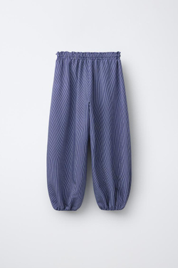 ZARA БРЮКИ БОМБАЧО В ПОЛОСКУ С БАНТАМИ, СИНИЙ/БЕЛЫЙ