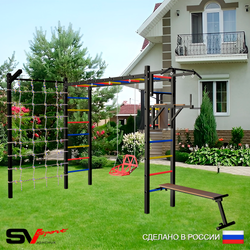 Уличная шведская стенка Sv Sport рукоход с комплектом турник прямой У5415 (Турник/Брусья/Скамья/Со спинкой/Кронш бокс/Сетка)