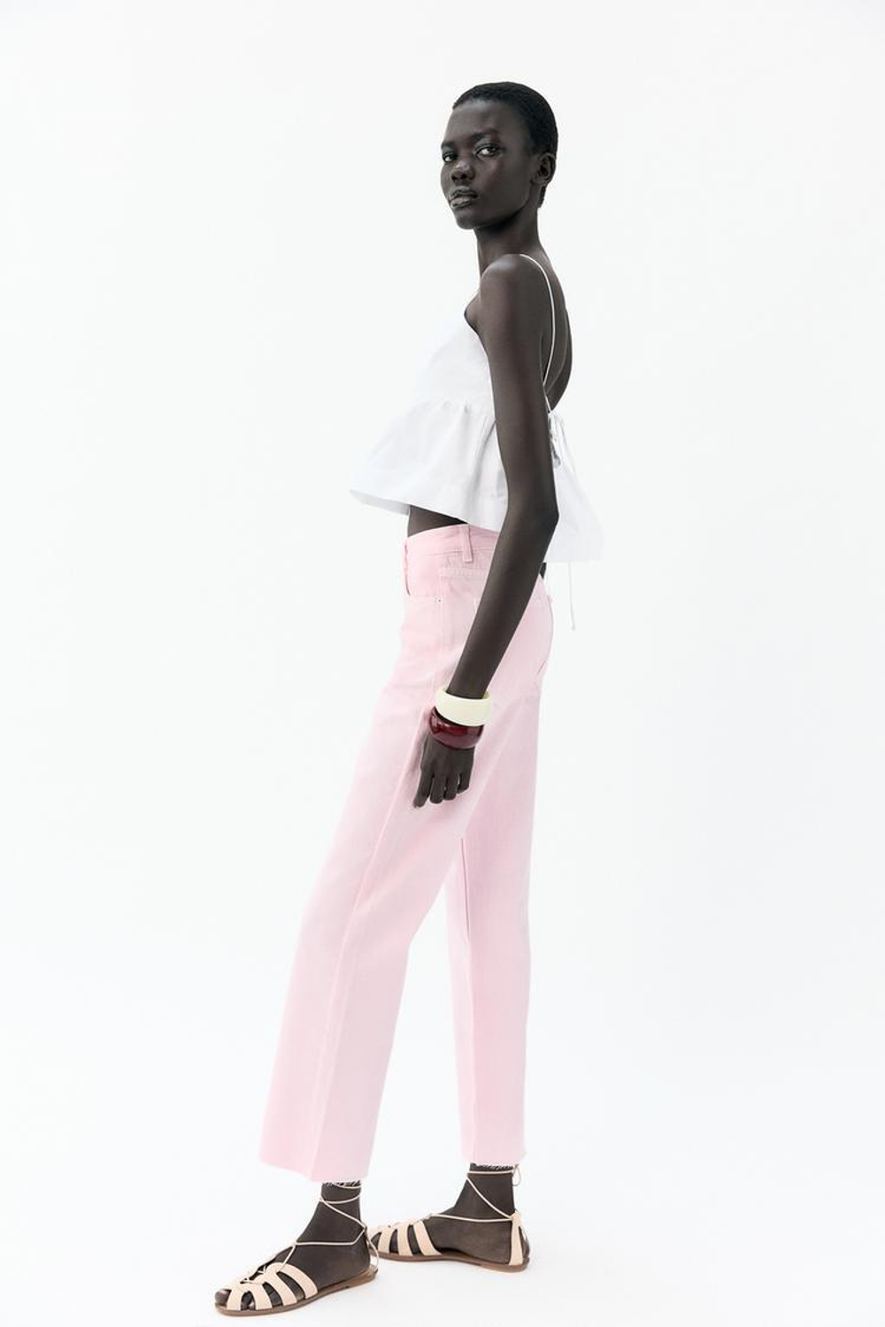 ZARA ДЖИНСЫ Z1975 STRAIGHT LEG HIGH WAIST, РОЗОВЫЙ