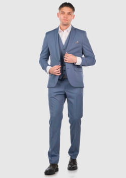 Мужской костюм тройка (серо-синий) А106